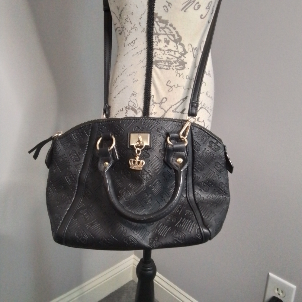 Juicy Couture Black Embossed Signature Logo Crown Crossbody Bag Black